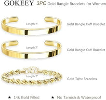 Load image into Gallery viewer, Gold Bangle &amp; Cuff Stack — Adjustable, Non Tarnish
