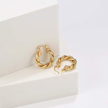 将图片加载到图库查看器，Twisited Gold Chunky Hoop Earrings For Women, 14K Gold Plated – view 5