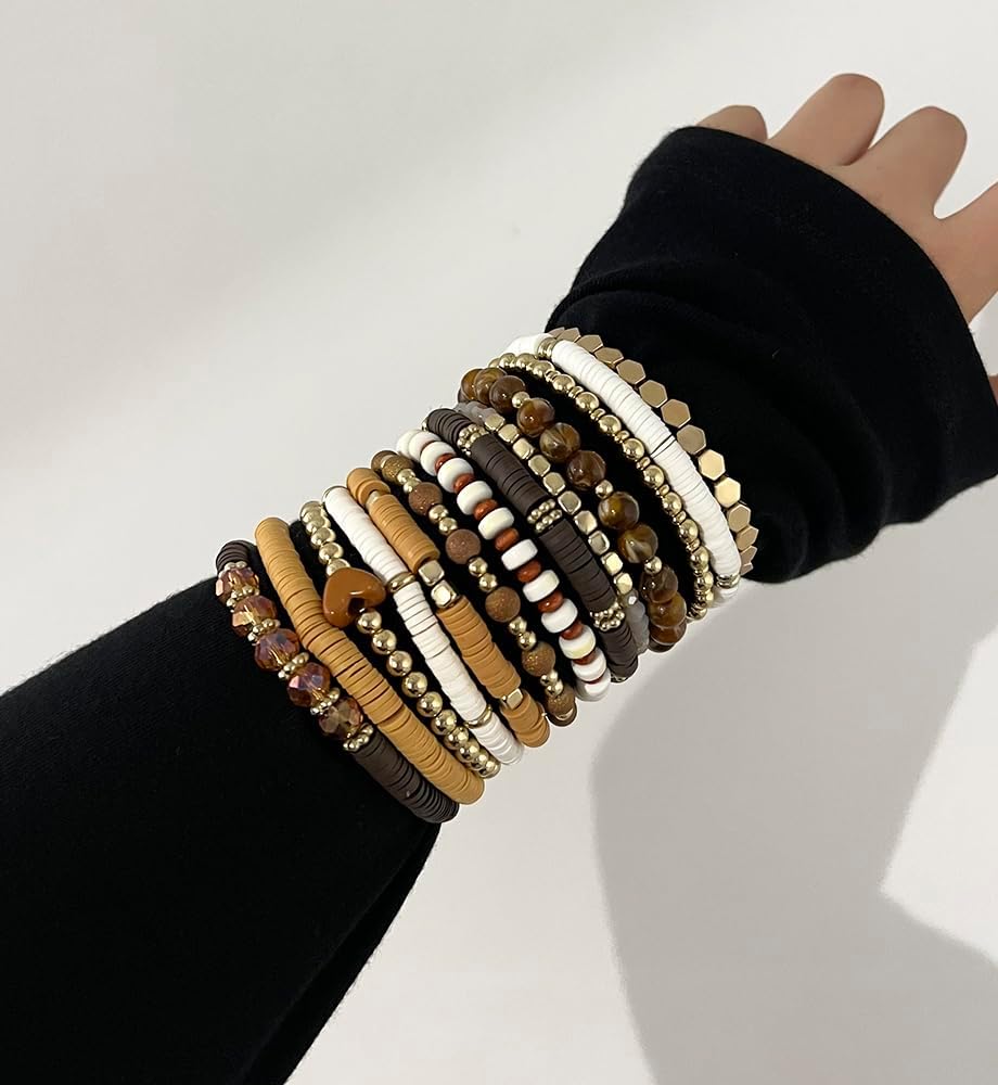 13pcs Heishi Clay Bracelets & 25pcs Gold Rings