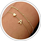 14K Gold Plated Initial Heart Bracelet Women