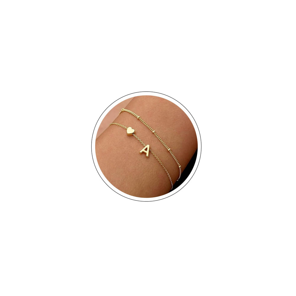 14K Gold Plated Initial Heart Bracelet Women – view 7