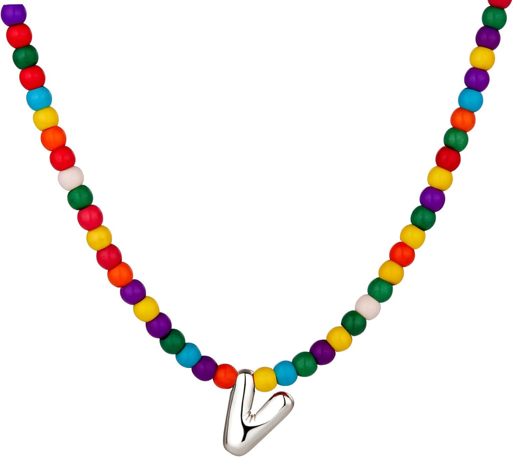 Bubble V Initial Silver Necklaces for Women Trendy