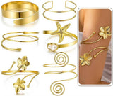 Boho Gold Arm Cuffs — 6 Piece Set, Adjustable Armlets