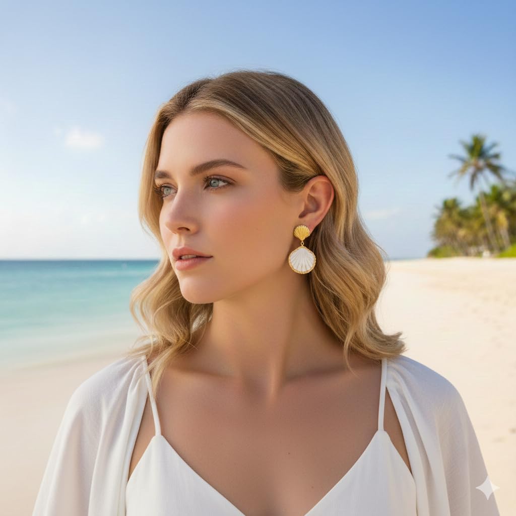 Gold Shell Fish Earrings For Women Chic Summer Beach Seashell – view 3
