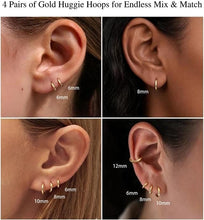 Load image into Gallery viewer, 14K Gold Plated Huggie Hoop Earrings — Stacking Set, Hypoallergenic