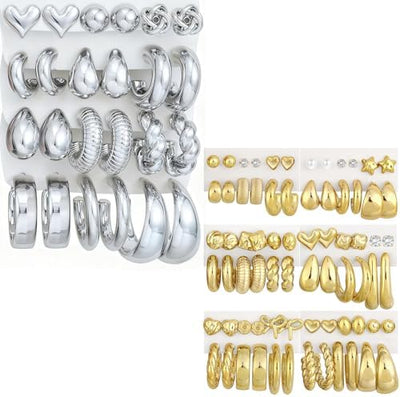 Chunky Gold Hoop Earrings — 48 Pairs, Lightweight