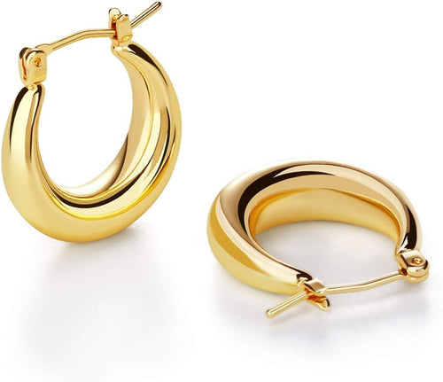 Chunky Gold Hoop Earrings for Women, Hypoallergenic