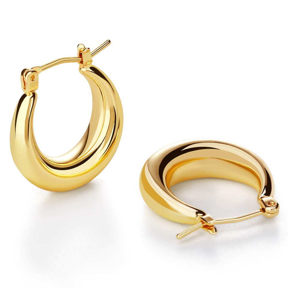 Chunky Gold Hoop Earrings for Women, Hypoallergenic