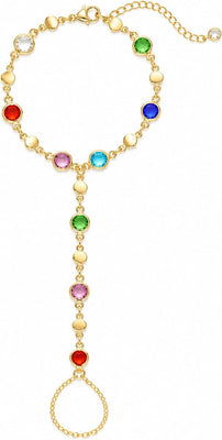 Dainty Gold Hand Chain — CZ Beaded Ring Bracelet