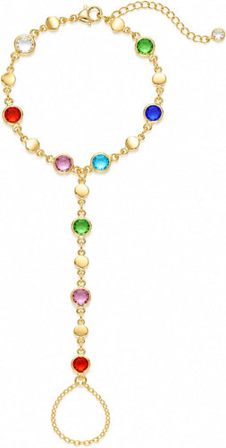 Dainty Gold Hand Chain — CZ Beaded Ring Bracelet