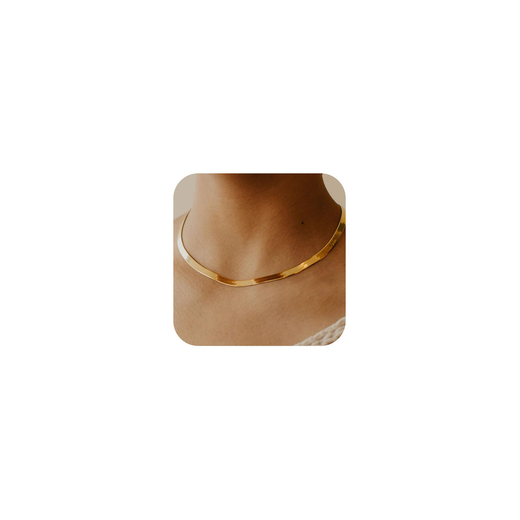 14K Gold Plated Herringbone Necklaces for Women, Non-Tarnish