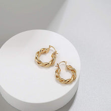 将图片加载到图库查看器，Twisited Gold Chunky Hoop Earrings For Women, 14K Gold Plated – view 4