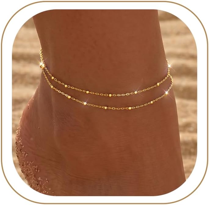 Dainty Gold Ankle Bracelets for Women Waterproof