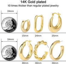 Load image into Gallery viewer, Gold Hoop Earrings Set — 18 Pairs, Everyday Lightweight Hoops