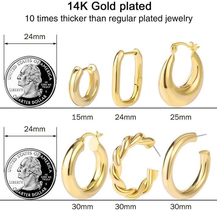 12 + 6 Pairs Gold Hoop Earrings Set for Women – view 5