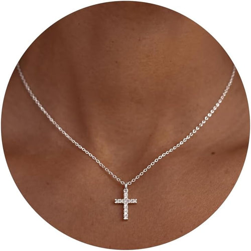 Gold Cross Necklace For Women, Sterling Silver