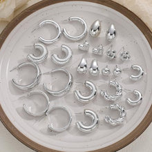 Load image into Gallery viewer, 24 Pairs Chunky Silver Hoop Earrings for Women Trendy, Silver Plated Lightweight Thick Open Twisted Stack, Non Tarnish Huggie Hoops Earring Set