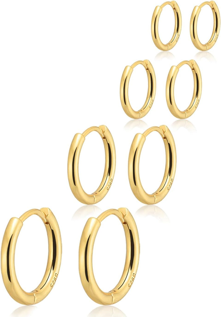 Small Gold Huggie Hoop Earrings Set for Women Men, Hypoallergenic 14K Gold Plated Hoop Earring Cartilage