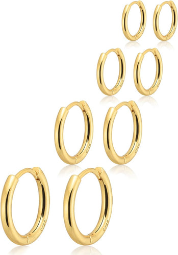 14K Gold Plated Huggie Hoop Earrings — Stacking Set, Hypoallergenic
