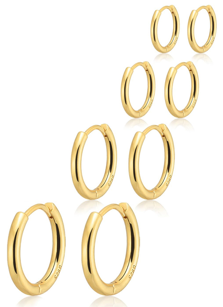 14K Gold Plated Huggie Hoop Earrings — Stacking Set, Hypoallergenic