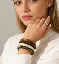 Load image into Gallery viewer, 6pcs Chunky Acrylic Bangle Bracelets for Women, Resin Bamboo Brown Stretchy Bracelet Stack, Fashion Jewelry for Women