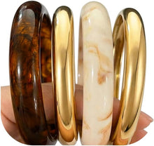 Load image into Gallery viewer, Acrylic Gold Bangle Bracelets for Women, Chunky Brown Stackable Bangles Set, Trendy Thick Resin Statement Cuff Bracelet Stack, Fashion Jewelry Gift