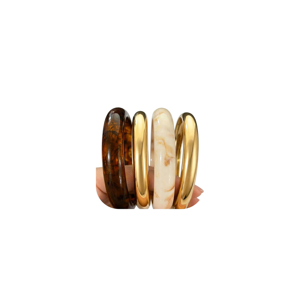 Acrylic Gold Bangle Bracelets for Women, Chunky Brown Stackable Bangles Set, Trendy Thick Resin Statement Cuff Bracelet Stack, Fashion Jewelry Gift
