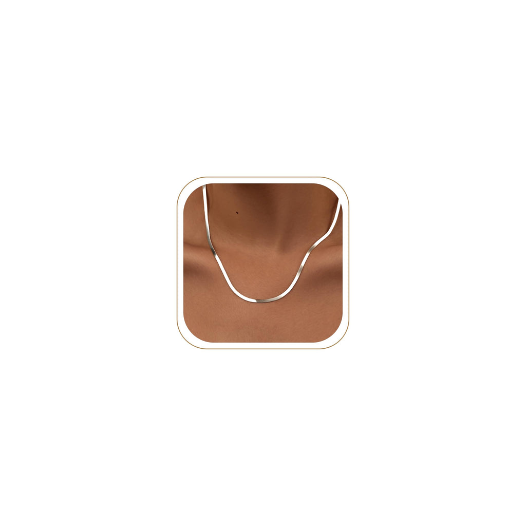 14K Gold Silver Plated Herringbone Necklace for Women, Non-Tarnish