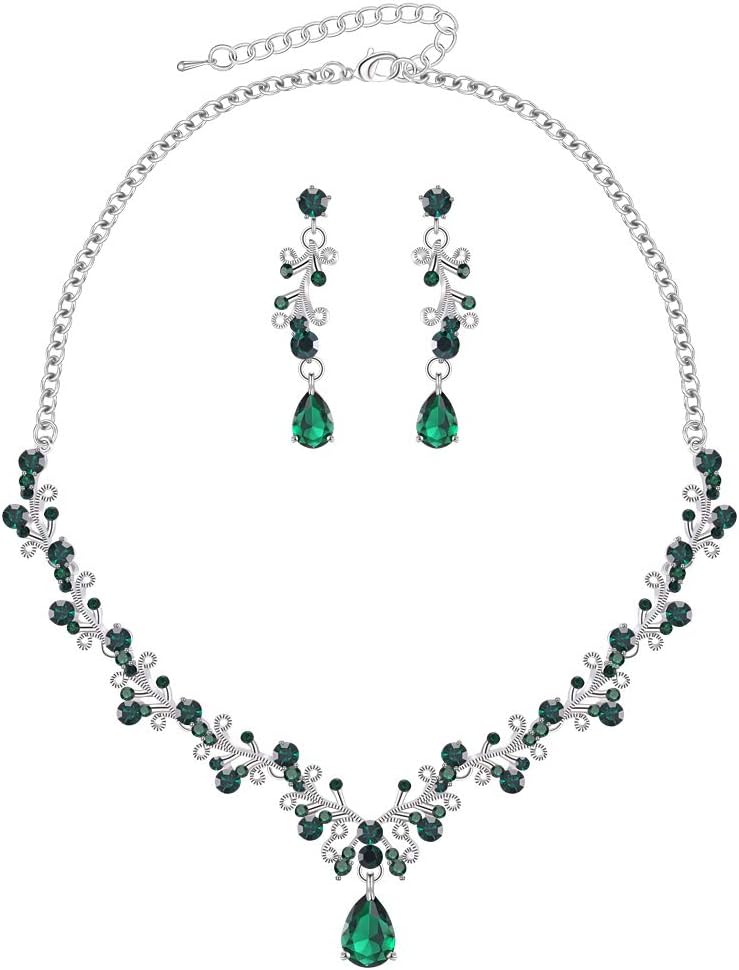 Clear Crystal and Cubic Zircon Necklace and Earrings Jewelry Set for Women