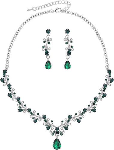 Clear Crystal and Cubic Zircon Necklace and Earrings Jewelry Set for Women