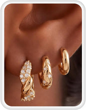将图片加载到图库查看器，Small Chunky Gold Hoop Earrings for Women 3 Pairs, Trendy Jewelry for Gifts