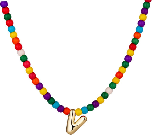 Bubble V Initial Gold Necklaces for Women Trendy