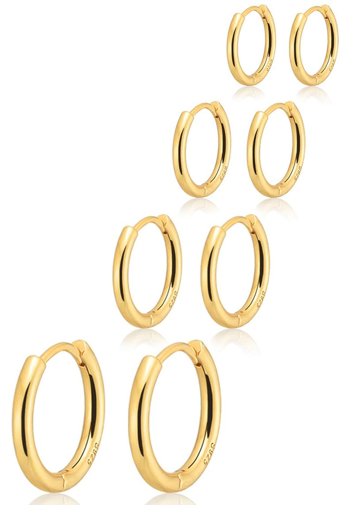 14K Gold Plated Huggie Hoop Earrings — Stacking Set, Hypoallergenic