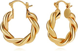 Twisited Gold Chunky Hoop Earrings For Women, 14K Gold Plated