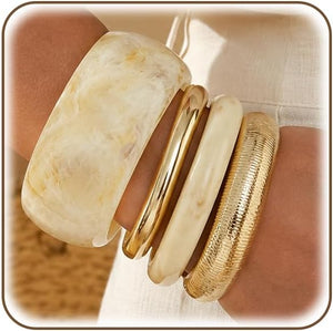Chunky Resin Bangle Bracelets — Stackable Set