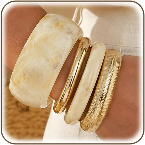 Chunky Resin Bangle Bracelets — Stackable Set