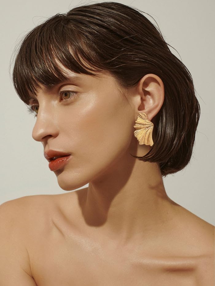 Worn Gold Leaf Earrings And Conch Earrings 1PR Each – view 4