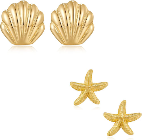 Seashell Earrings And Starfish Earrings In Gold
