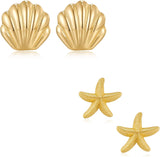 Seashell Earrings And Starfish Earrings In Gold