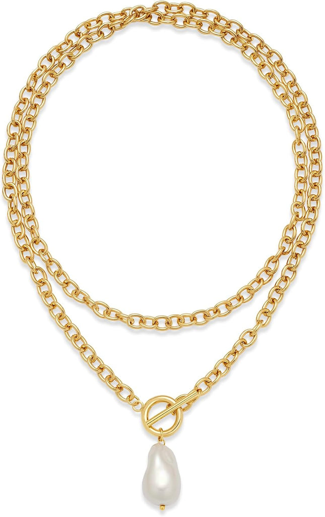 Gold Chunky Chain Necklace for Women lmitaion Pearl Pendant