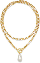 将图片加载到图库查看器，Gold Chunky Chain Necklace for Women lmitaion Pearl Pendant
