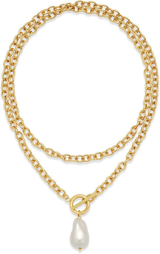 Gold Chunky Chain Necklace for Women lmitaion Pearl Pendant