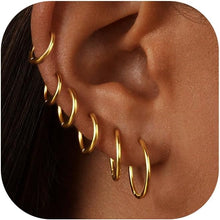Load image into Gallery viewer, Gold Hoop Earrings — 6 Pairs, 14K Gold Plated Stainless Steel