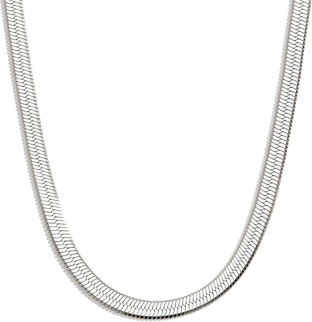 4mm Dainty Silver Long Herringbone Necklace for Women, Stainless Steel