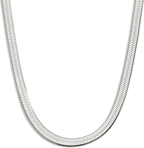 4mm Dainty Silver Long Herringbone Necklace for Women, Stainless Steel