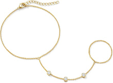 Load image into Gallery viewer, Gold Hand Chain Bracelet for Women Trendy, Dainty 14k Gold Plated Ring Bracelet Hand Chain Finger Ring Slave Cuff Bracelet