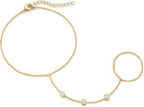 Dainty Gold Hand Chain — Cubic Zirconia Ring Bracelet