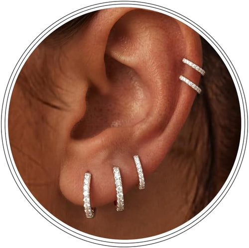 Small 5Pcs Silver CZ Huggie Hoop Cartilage Earrings Sets for Women
