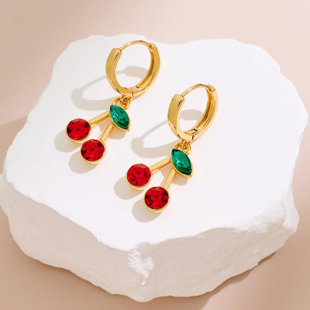 Gold Cherry Earrings For Women Lightweight Fruit Cherry Dangle – view 5
