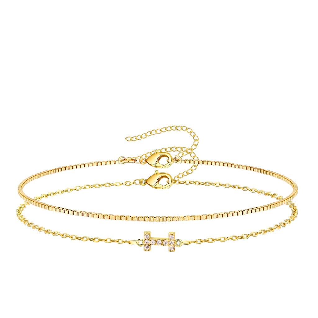 Gold Initial Bracelet — A–Z, 14K Gold Plated Box Chain